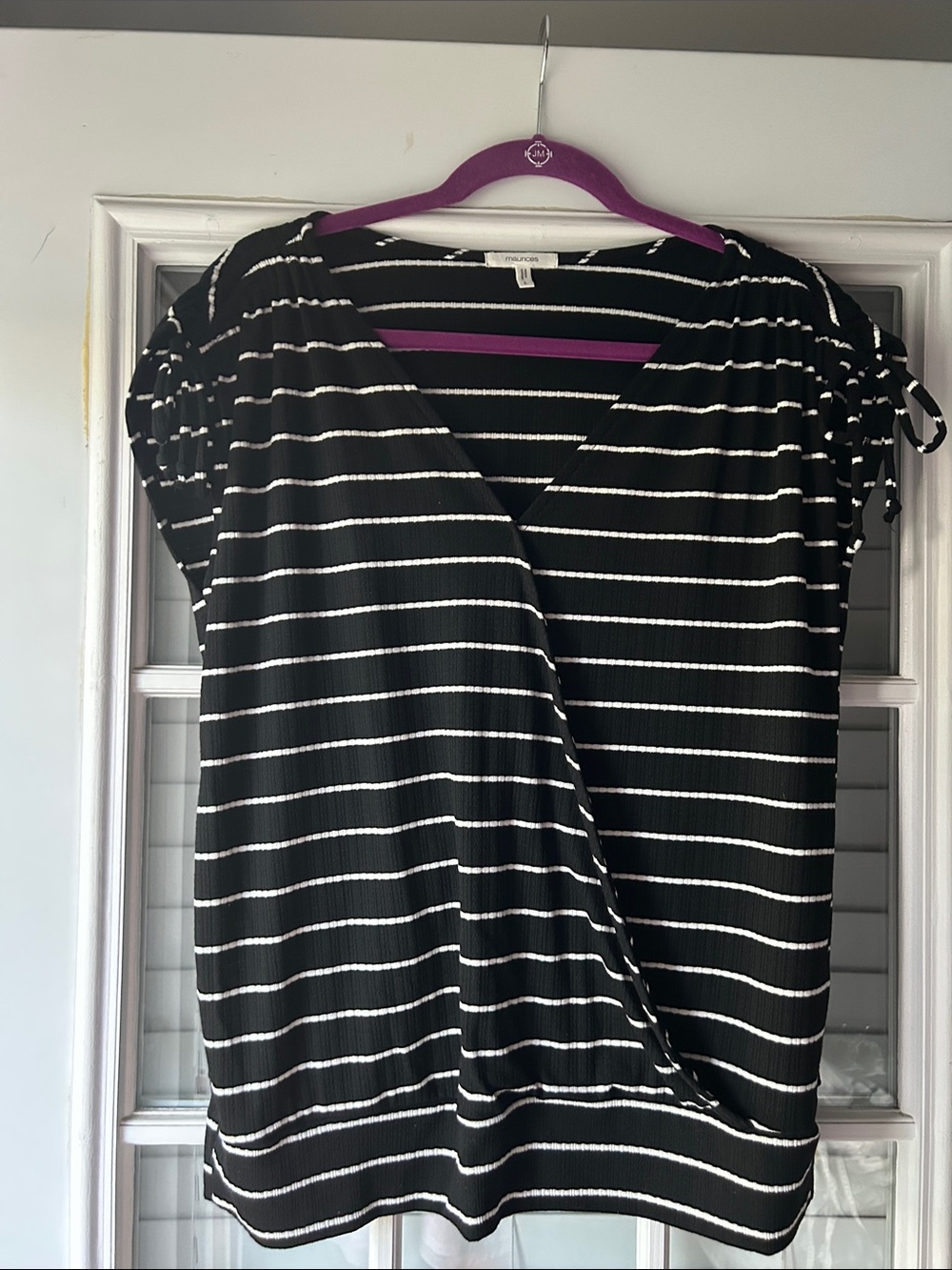 Maurices Black and White Striped Wrap-Style Women’s Top